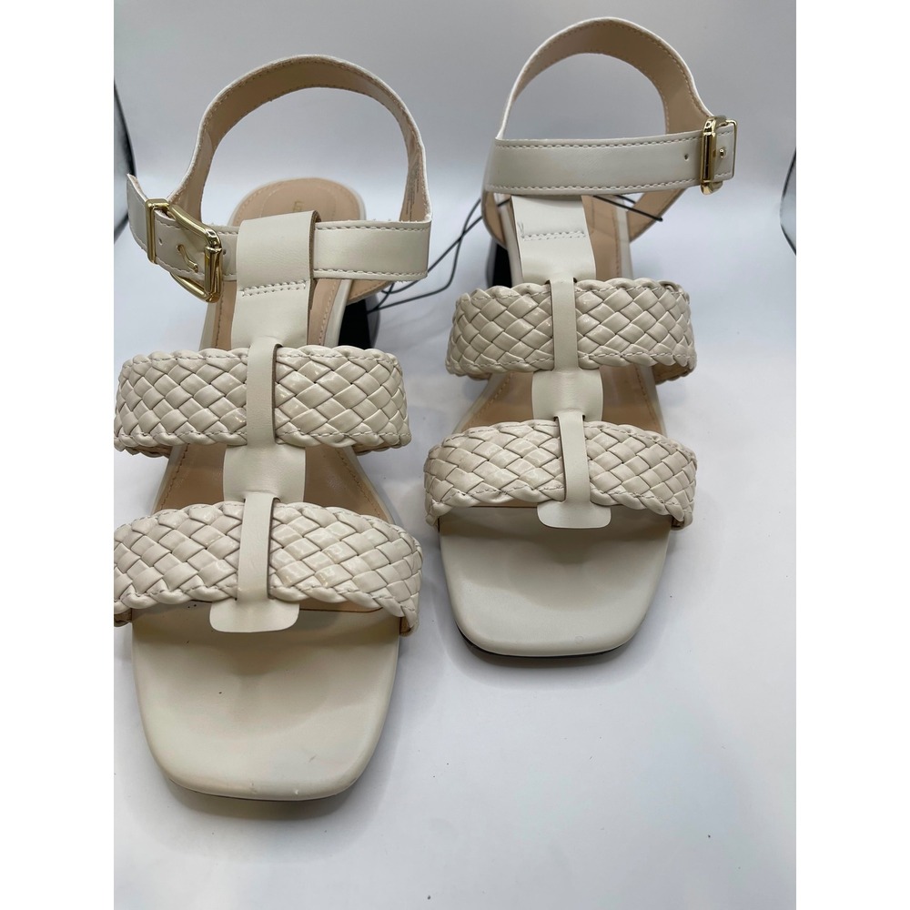 Liz Claiborne Clegan Cream Braided Block Heel Sandals Square Toe 10W Memory Foam